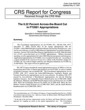 Primary view of object titled 'The 0.22 Percent Across-the-Board Cut in FY2001 Appropriations'.