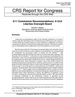 Primary view of object titled '9/11 Commission Recommendations: A Civil Liberties Oversight Board'.