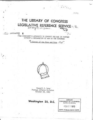 Primary view of object titled 'The President's Authority to Conduct the War in Vietnam Without a Declaration of War by the Congress'.