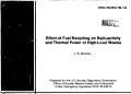 Report: Effect of fuel recycling on radioactivity and thermal power of high-l…