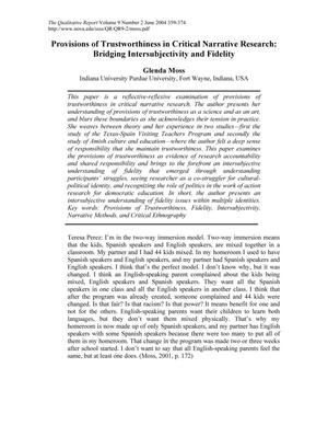 Provisions of Trustworthiness in Critical Narrative Research: Bridging Intersubjectivity and Fidelity