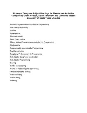 Library of Congress Subject Headings for Makerspace Activities