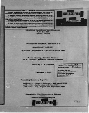 Primary view of Chemistry Division Section C-1 Quarterly Report, October, November, And December 1952