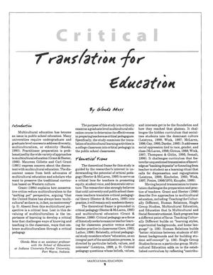 Critical Pedagogy: Translation for Education that is Multicultural