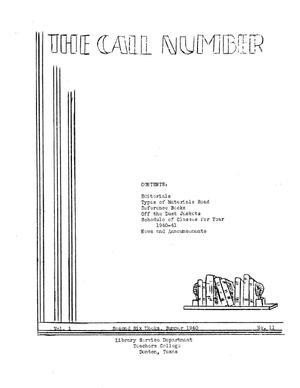 Primary view of object titled 'The Call Number, Volume 1, Number 11, Second Six Weeks, Summer 1940'.