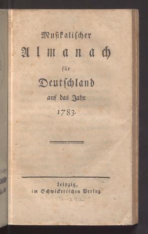 Primary view of Musikalischer Almanach für Deutschland auf das Jahr 1783