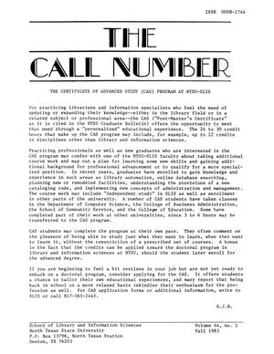 The Call Number, Volume 44, Number 1, Fall 1983