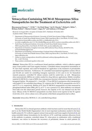 Tetracycline-Containing MCM-41 Mesoporous Silica Nanoparticles for the Treatment of Escherichia coli