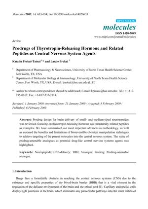 Prodrugs of Thyrotropin-Releasing Hormone and Related Peptides as Central Nervous System Agents