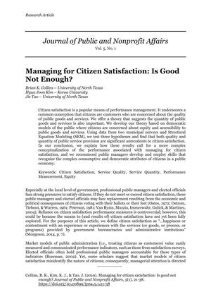 Managing for Citizen Satisfaction: Is Good Not Enough?