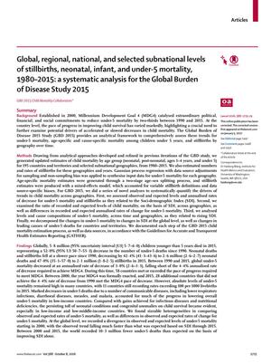 Global, regional, national, and selected subnational levels of stillbirths, neonatal, infant, and under-5 mortality, 1980–2015: a systematic analysis for the Global Burden of Disease Study 2015