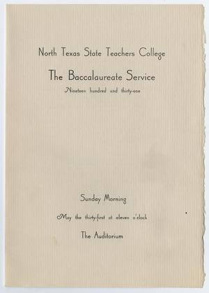 Primary view of [Commencement Program for North Texas State Teachers College, May 31, 1931]