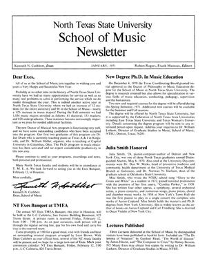 Primary view of object titled 'North Texas State University School of Music Newsletter,  January 1971'.