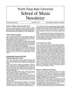 Primary view of object titled 'North Texas State University School of Music Newsletter, January 1975'.