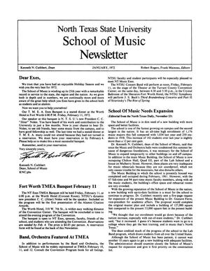 North Texas State University School of Music Newsletter,  January 1972