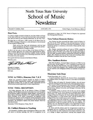 North Texas State University School of Music Newsletter,  January 1974