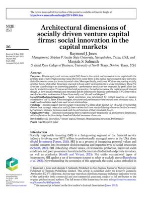 Architectural dimensions of socially driven venture capital firms: social innovation in the capital markets