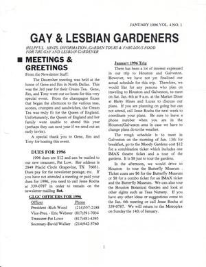 Gay and Lesbian Gardeners, Volume 4, Number 1, January 1996