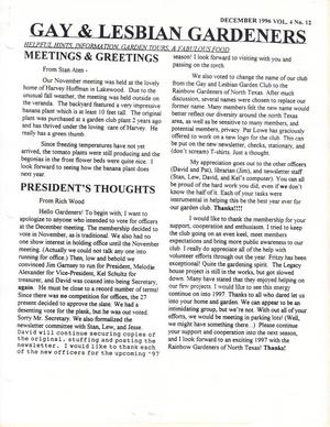 Primary view of object titled 'Gay and Lesbian Gardeners, Volume 4, Number 12, December 1996'.