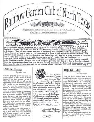 Rainbow Garden Club of North Texas Newsletter, Volume 5, Number 11, November 1997