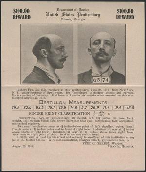 Primary view of [Wanted Poster: Robert Fay, Atlanta, Georgia, August 29, 1916]