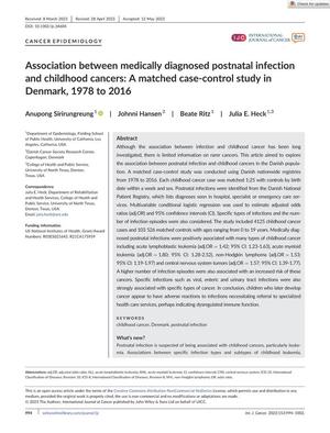 Association between medically diagnosed postnatal infection and childhood cancers: A matched case-control study in Denmark, 1978 to 2016