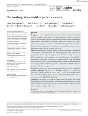Maternal migraine and risk of pediatric cancers