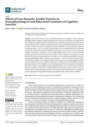 Effects of Low-Intensity Aerobic Exercise on Neurophysiological and Behavioral Correlates of Cognitive Function