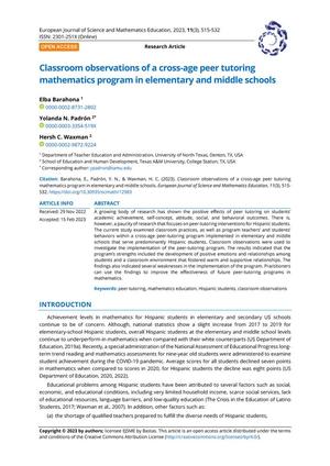 Classroom observations of a cross-age peer tutoring mathematics program in elementary and middle schools