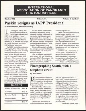 International Association of Panoramic Photographers [Newsletter], Volume 9, Number 4, October 1992