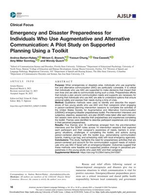 Emergency and Disaster Preparedness for Individuals Who Use Augmentative and Alternative Communication: A Pilot Study on Supported Planning Using a Toolkit