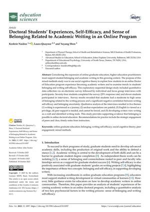 Doctoral Students' Experiences, Self-Efficacy, and Sense of Belonging Related to Academic Writing in an Online Program