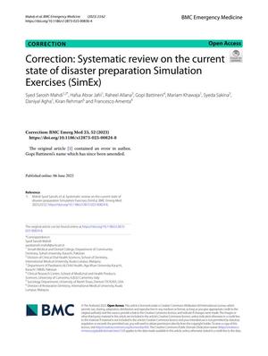 Correction: Systematic review on the current state of disaster preparation Simulation Exercise (SimEx)
