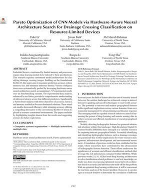 Pareto Optimization of CNN Models via Hardware-Aware Neural Architecture Search for Drainage Crossing Classification on Resource-Limited Devices