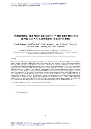 Experimental and Modeling Study of Water Time Histories during H2S-N2O Combustion in a Shock Tube
