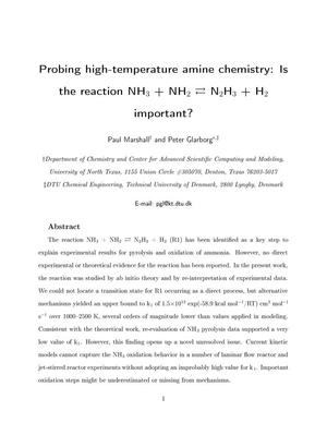 Probing High-Temperature Amine Chemistry: Is the Reaction NH3 + NH2 ⇄ N2H3 + H2 Important?