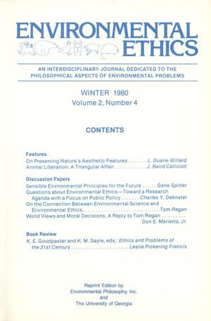Environmental Ethics, Volume 2, Number 4, Winter 1980
