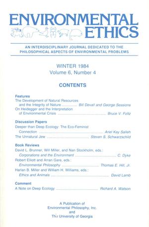 Environmental Ethics, Volume 6, Number 4, Winter 1984
