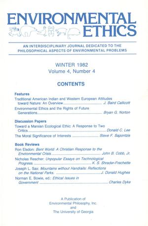 Environmental Ethics, Volume 4, Number 4, Winter 1982