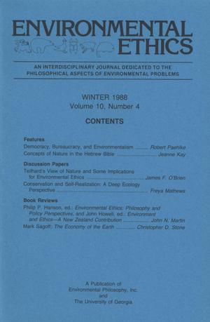 Environmental Ethics, Volume 10, Number 4, Winter 1988