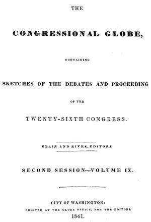 Primary view of The Congressional Globe, Volume 9: Twenty-Sixth Congress, Second Session