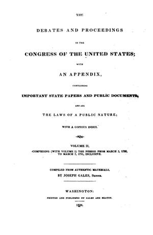 Primary view of The Debates and Proceedings in the Congress of the United States, First Congress, First Session, Volume 2