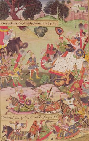 Primary view of Battle Between Forces of Persia and Turan, Illustration from Shahnama (Book of Kings), Written by Abu'l-Qasim Manur Firdawsi