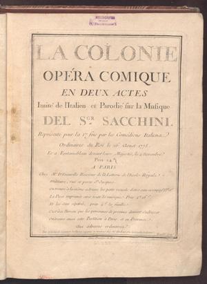 Primary view of Colonie : opéra comique en deux actes
