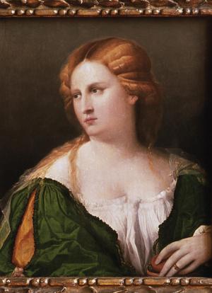 Primary view of Young Lady in a Green Dress with a Box