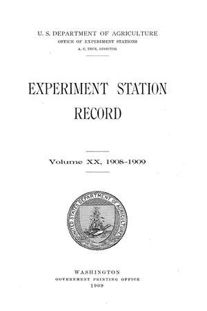 Primary view of Experiment Station Record, Volume 20, 1908-1909