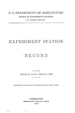 Primary view of Experiment Station Record, Volume 4, August 1892-July 1893