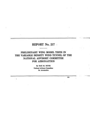Primary view of Preliminary Wing Model Tests in the Variable Density Wind Tunnel of the National Advisory Committee for Aeronautics