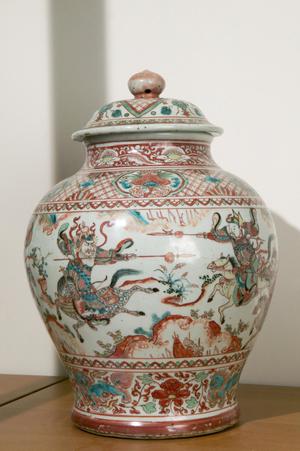 Primary view of Covered Jar (Potiche) Decorated with Horsemen and Dogs