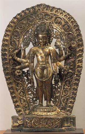 Primary view of Androgynous Vishnu with aspects of his spouse, Lakshmi